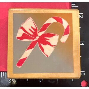Nicole Brand Candy Cane Wood Mounted Rubber Stamp STP X3029